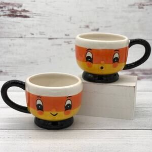 2 New Johanna Parker Transpac Candy Corn Halloween Mugs Cups Surprised Smiling